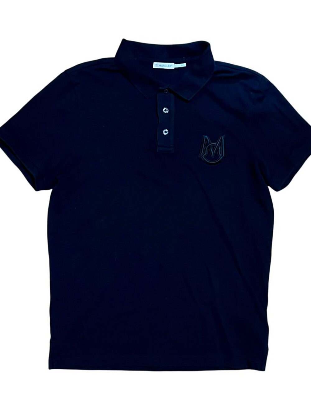 Moncler Embroidered Black Tonal Logo Luxury Designer Polo Shirt, Men's Medium